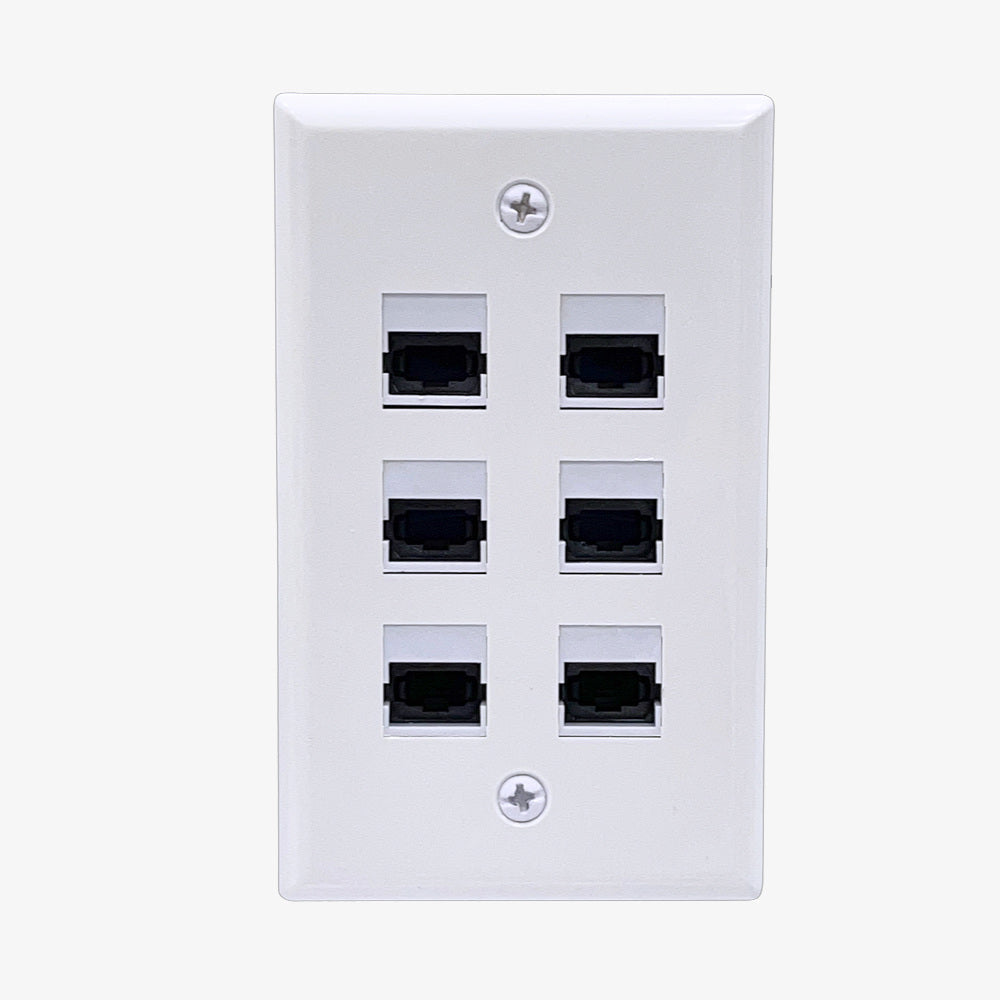 6-Port Wall Plate /Faceplate 1-Gang with 6 MPO Keystone Work for 40/100Gbps MPO/MTP Fibers