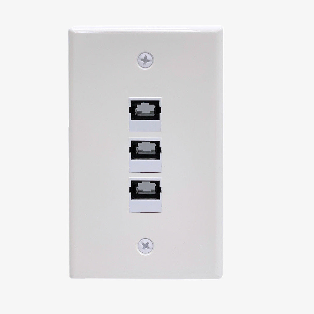 3-Port Wall Plate /Faceplate 1-Gang with 3 MPO Keystone Work for 40/100Gbps MPO/MTP Fibers