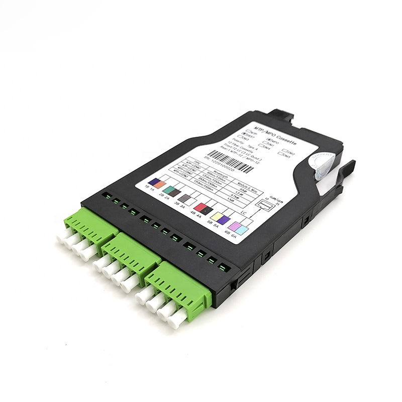 FHD18 Series MTP-12 Cassette, 12 Fibers OS2 Singlemode, MTP to 3x LC Quad (Green), 0.35dB Max