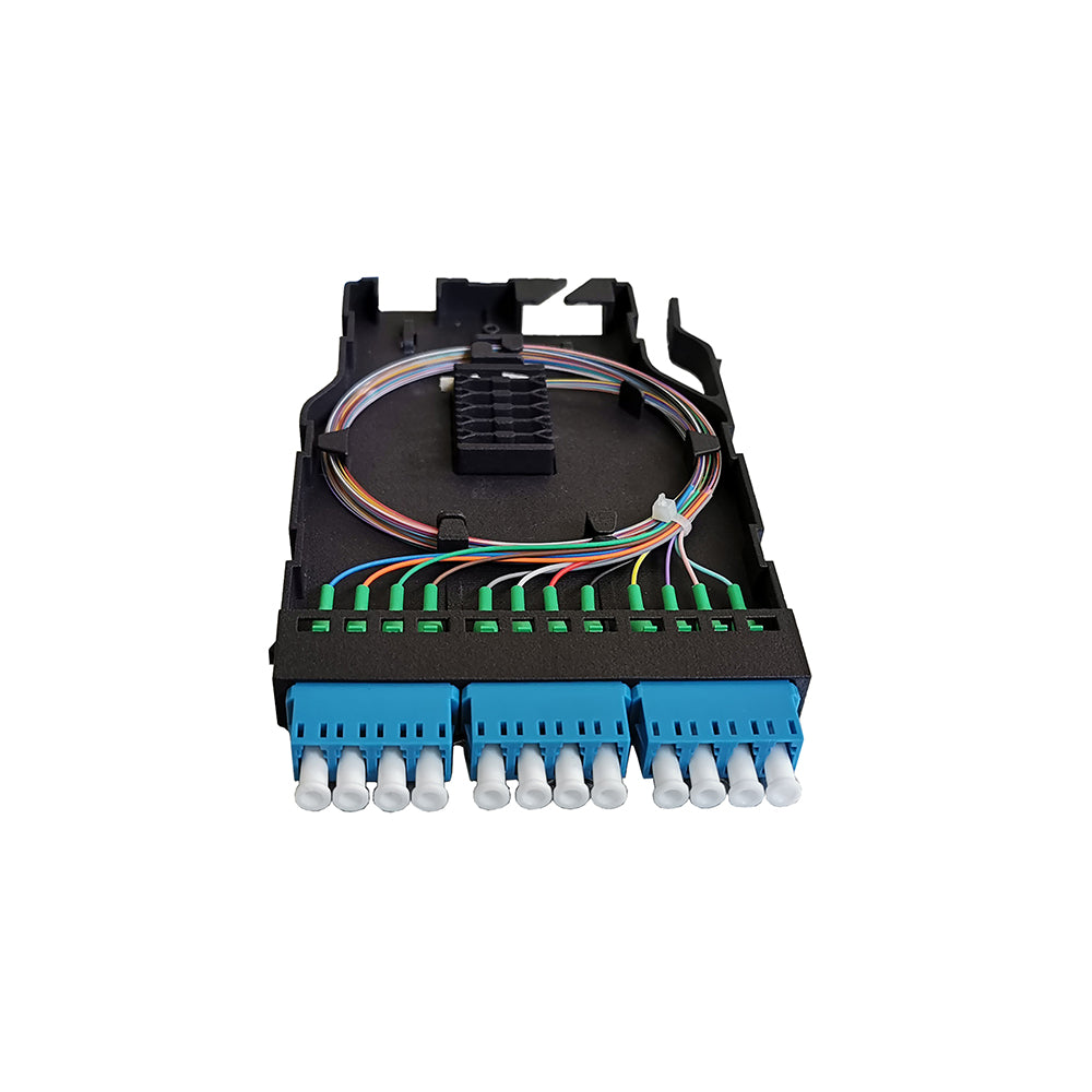 FHD18 Single mode Fiber Pigtail Spliced Cassette w/ 3x LC/UPC Quad Adapter- Blue
