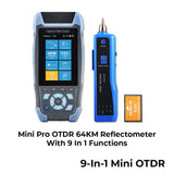 Handheld Mini OTDR Fiber Optic Reflectometer with 9 Functions VFL OLS OPM 24dB for 64km Fiber Cable Ethernet Tester