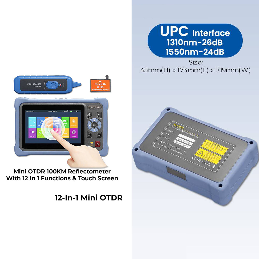 Mini OTDR 100KM Fiber Optic Reflectometer With 12 Functions Touch Screen VFL OLS OPM Event Map