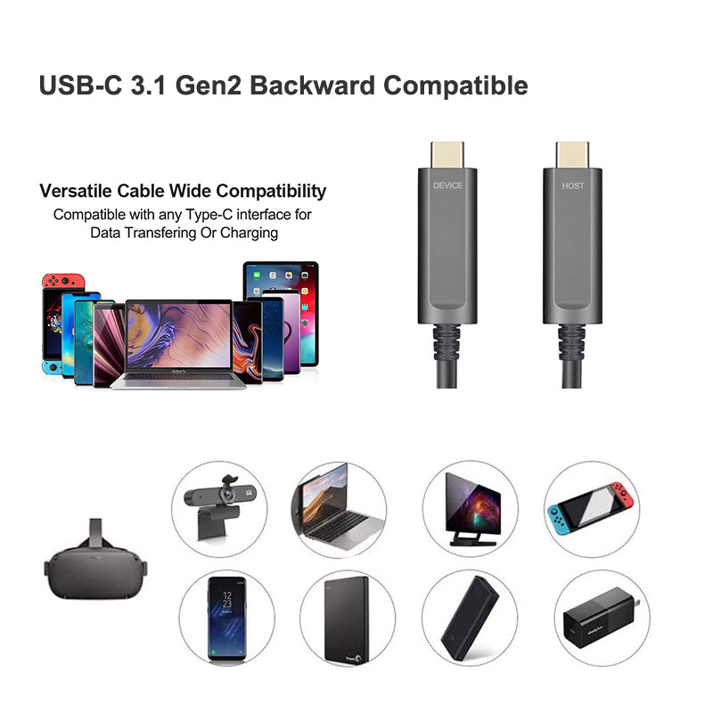 Type C USB 3.1 Gen 2 10Gbps Active Optical Fiber Cable Compatible for Camera Oculus Link Quset 1/2 Steam VR